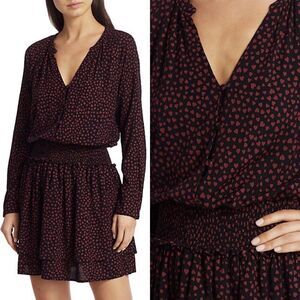 Rails Jasmine Enamoured Heart Print Dress Long‎ Sleeve Smocked Waist Size Medium